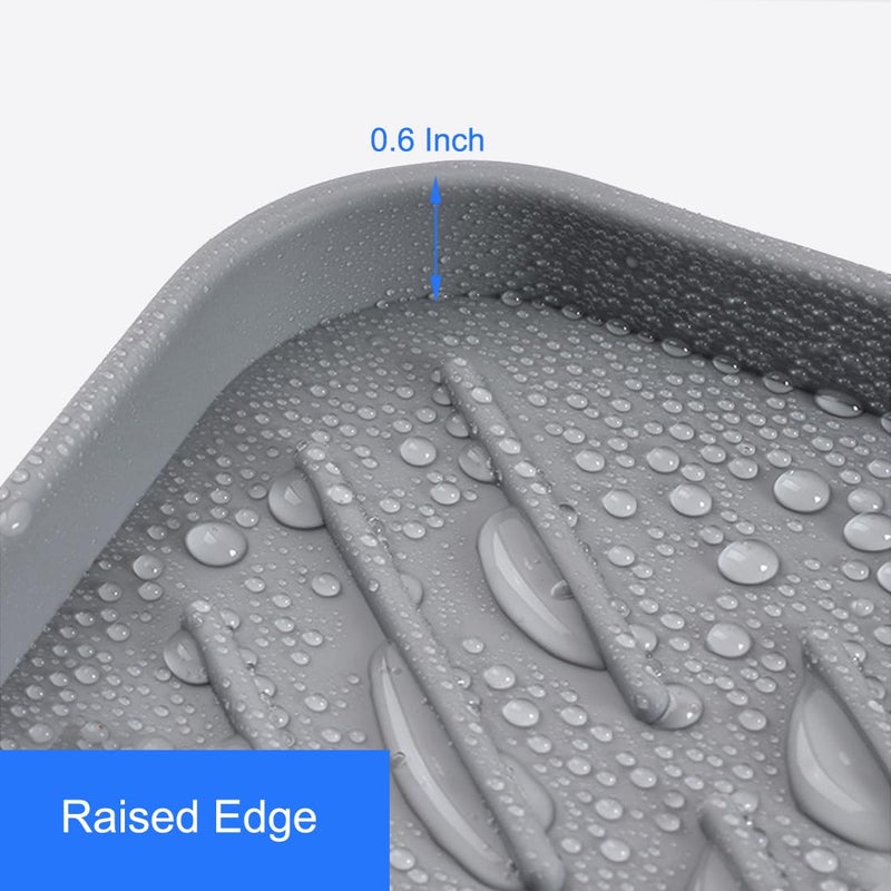Metopets Sponge Holder for Kitchen Sink, Silicone Sponge Dish Tray with Drain Spout, Soap Dispenser Holder for Shower Bathroom (Grey, 9.8"" x 4.9"") - Image 4